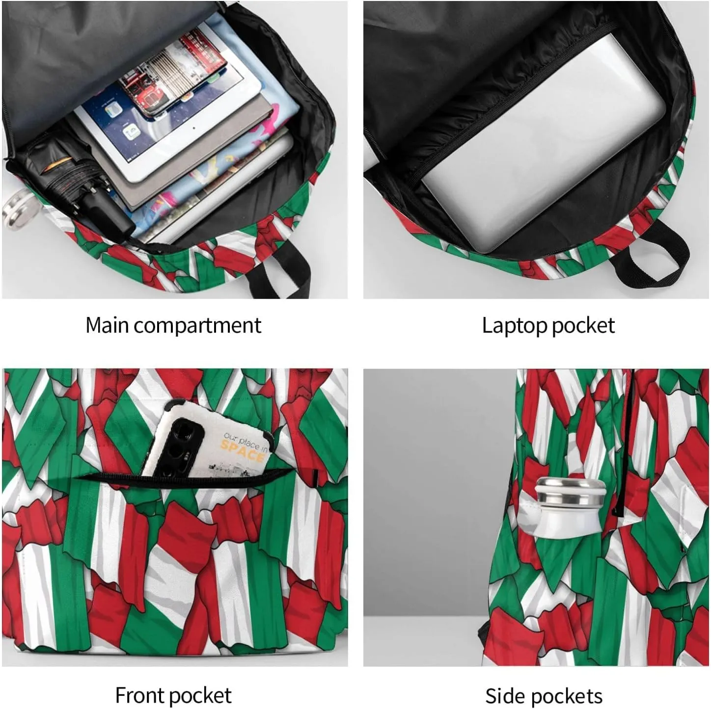 Italian Flag Large Capacity Backpack Casual Double Shoulder Bag Laptop Backpack Travel Daypack For Women Men
