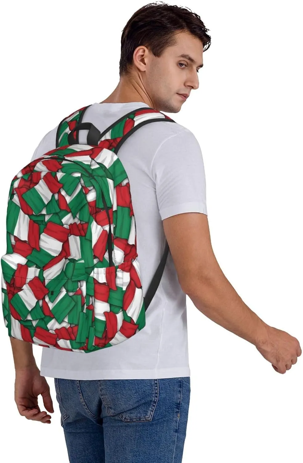 Italian Flag Large Capacity Backpack Casual Double Shoulder Bag Laptop Backpack Travel Daypack For Women Men