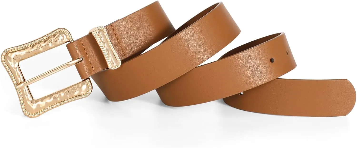 JASGOOD Plus Size Women's Leather Belt for Jeans Pants, Fashion Ladies Waist Belt with Gold Buckle