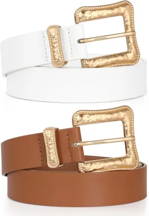 JASGOOD Plus Size Women's Leather Belt for Jeans Pants, Fashion Ladies Waist Belt with Gold Buckle