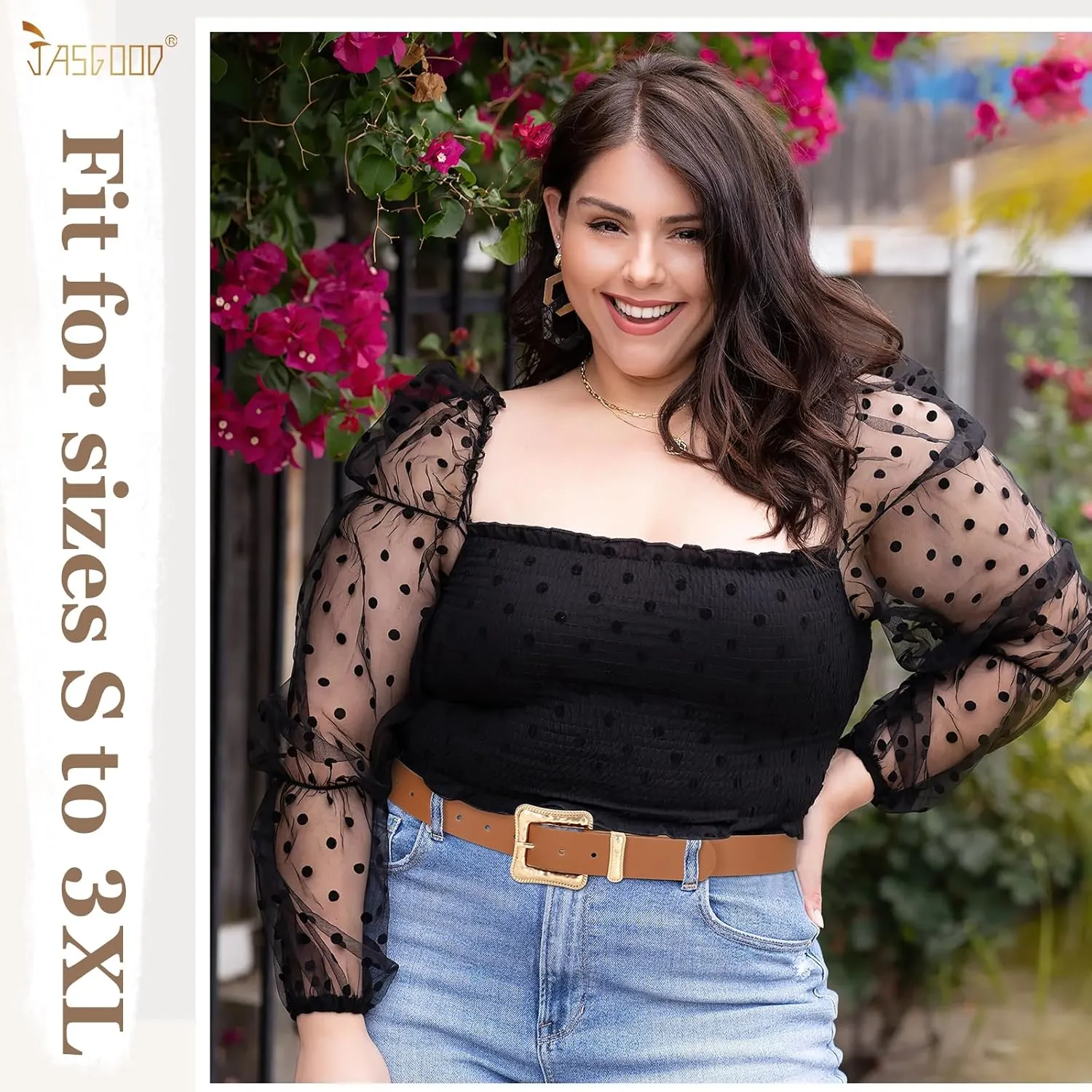 JASGOOD Plus Size Women's Leather Belt for Jeans Pants, Fashion Ladies Waist Belt with Gold Buckle