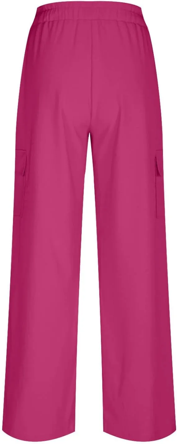 jovati High Waist Pants for Womens Linen Wide Leg Drawstring Waist Trousers Boho Business Casual Pants with Pockets