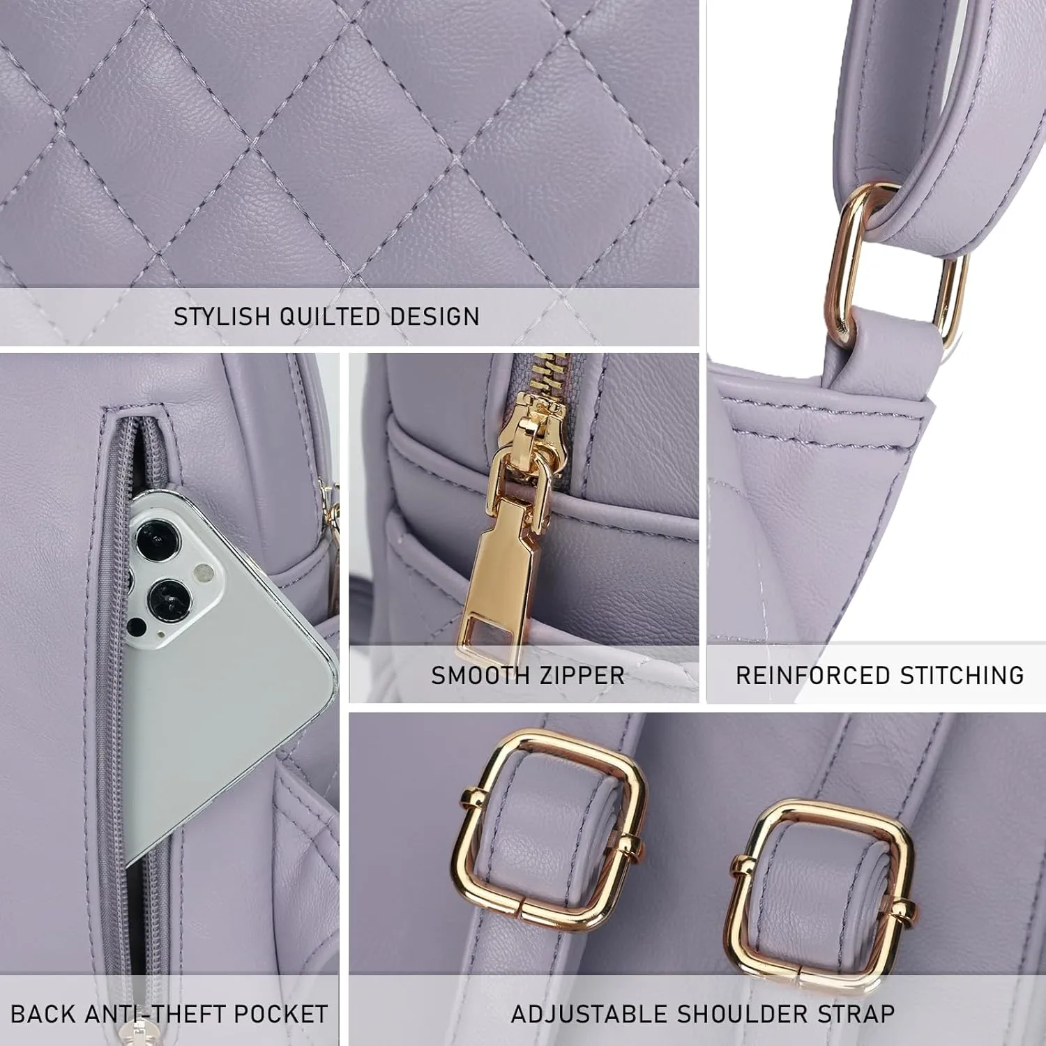 KL928 Quilted Mini Backpack for Women, PU Leather Backpack Purse Designer Satchel Bag, Small Casual Daypack for Ladies