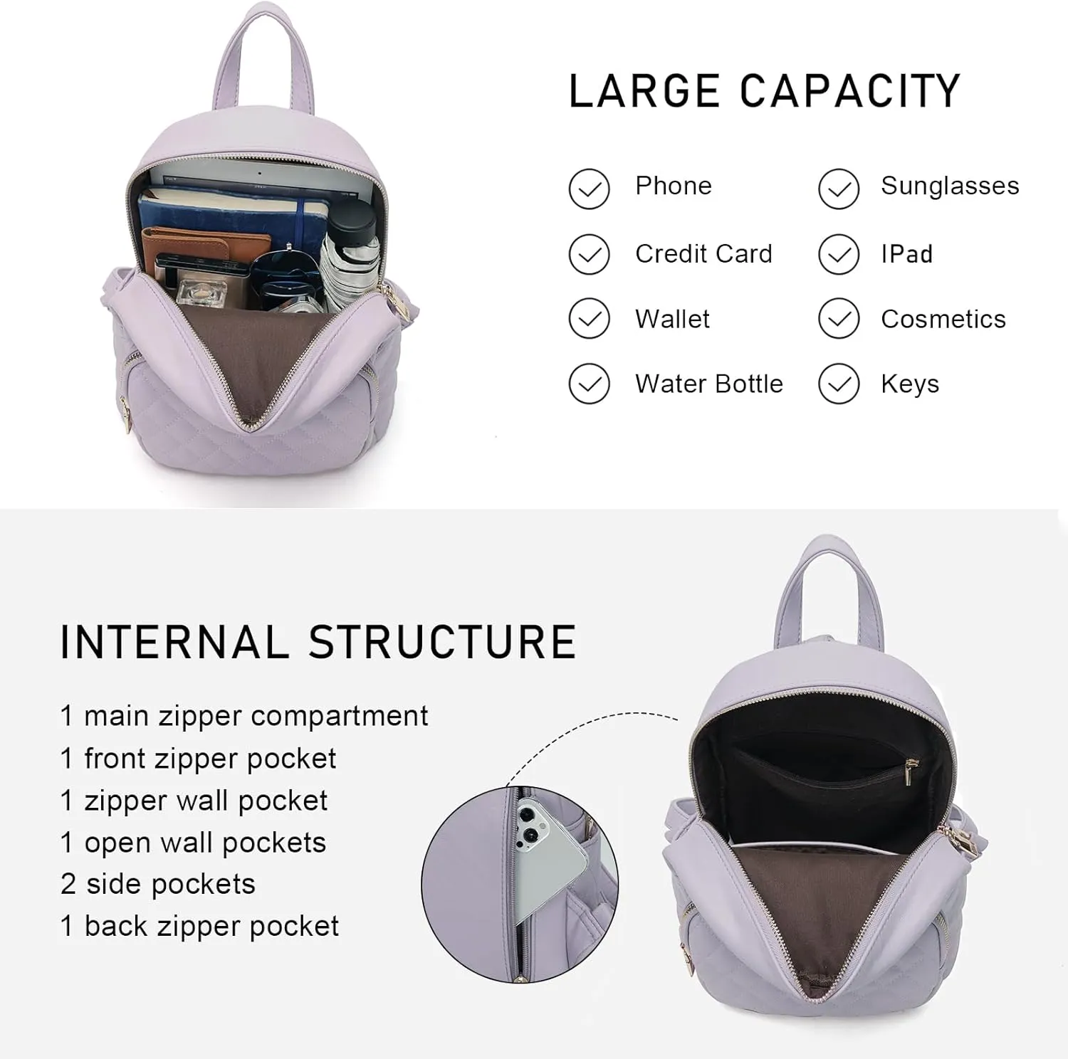 KL928 Quilted Mini Backpack for Women, PU Leather Backpack Purse Designer Satchel Bag, Small Casual Daypack for Ladies