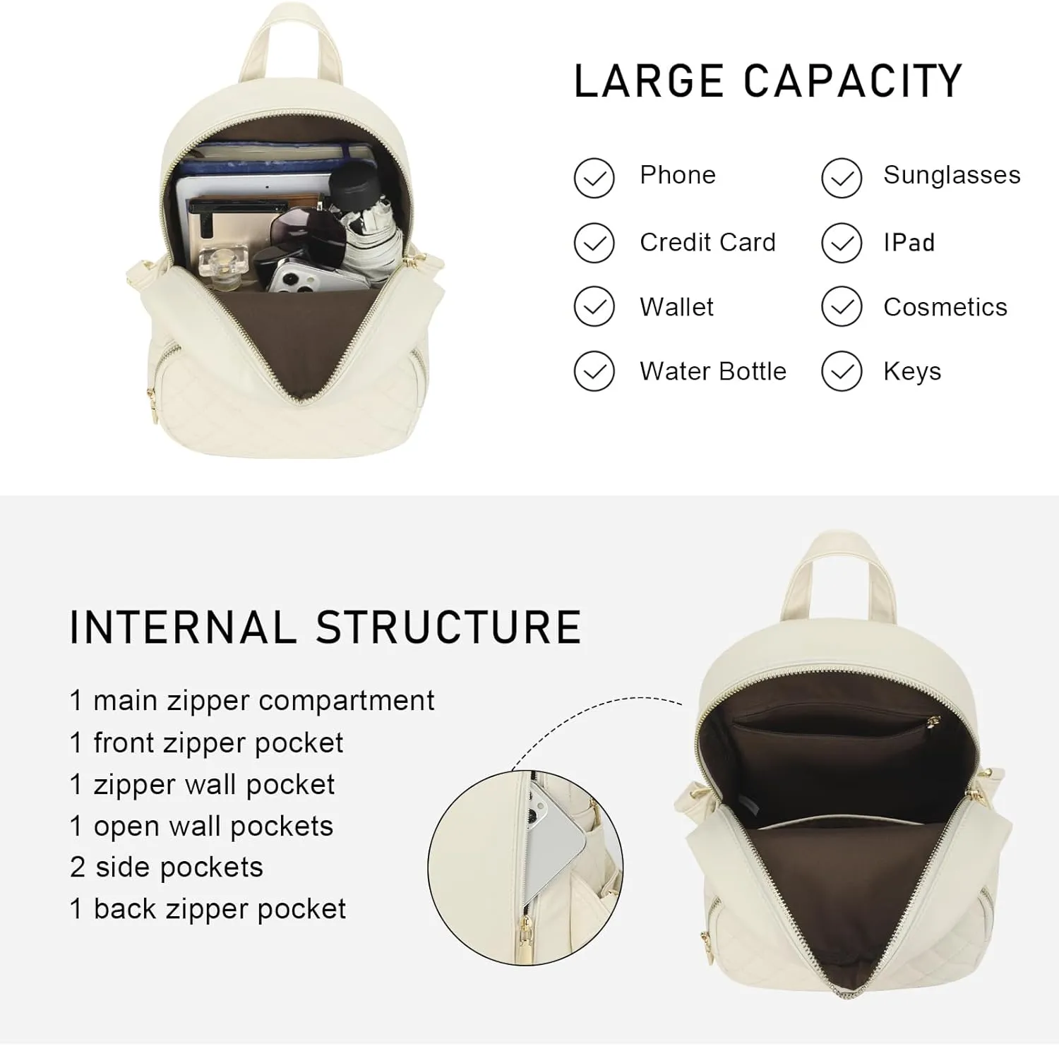 KL928 Quilted Mini Backpack for Women, PU Leather Backpack Purse Designer Satchel Bag, Small Casual Daypack for Ladies