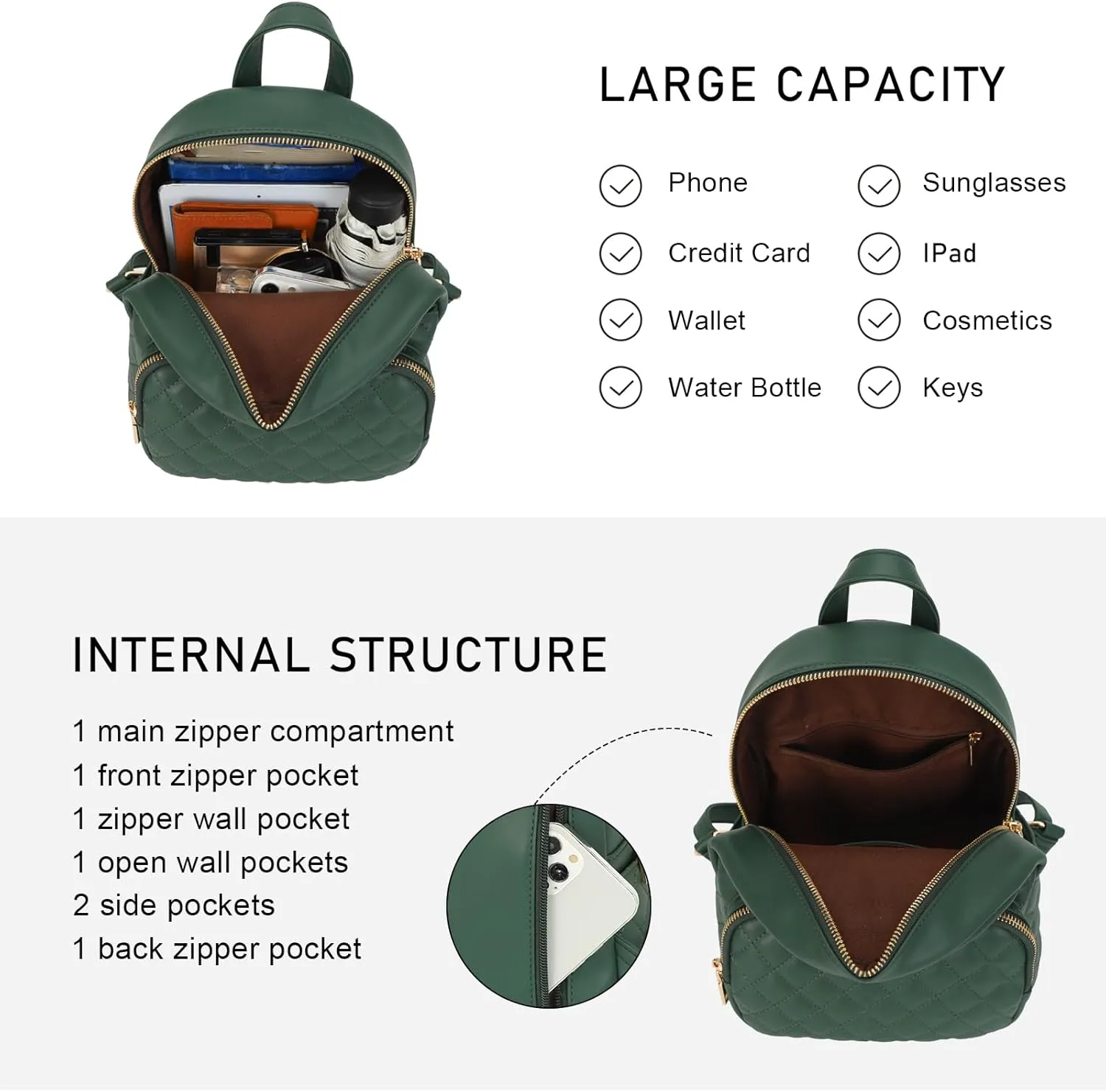 KL928 Quilted Mini Backpack for Women, PU Leather Backpack Purse Designer Satchel Bag, Small Casual Daypack for Ladies
