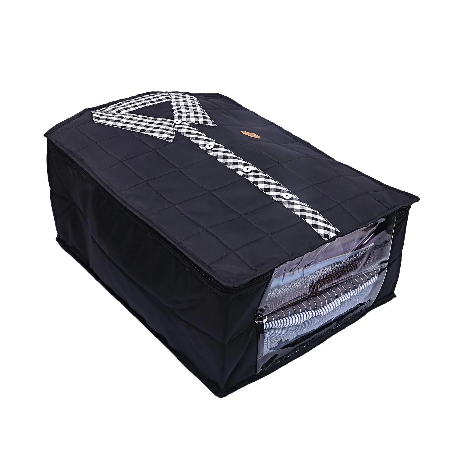 Kuber Industries Parachute Waterproof 4 Pieces Shirt and Trouser Cover Quilted/Wardrobe Organizer (Black) - CTKTC023229