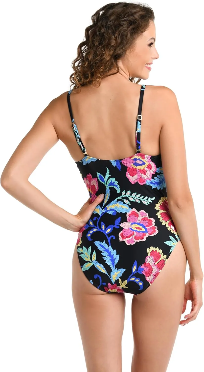 La Blanca Women's One Piece Swimsuit Plunge Tummy Control Bathing Suit