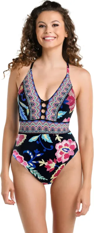 La Blanca Women's One Piece Swimsuit Plunge Tummy Control Bathing Suit