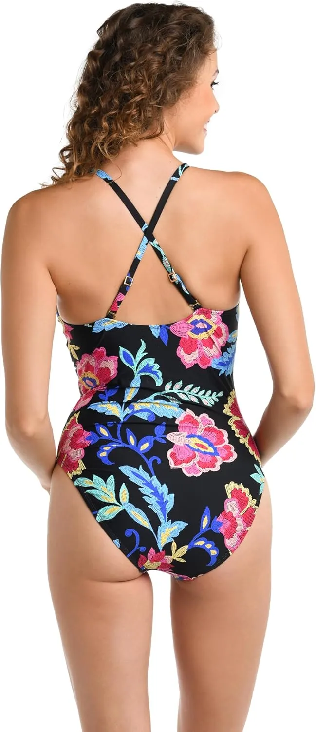 La Blanca Women's One Piece Swimsuit Plunge Tummy Control Bathing Suit