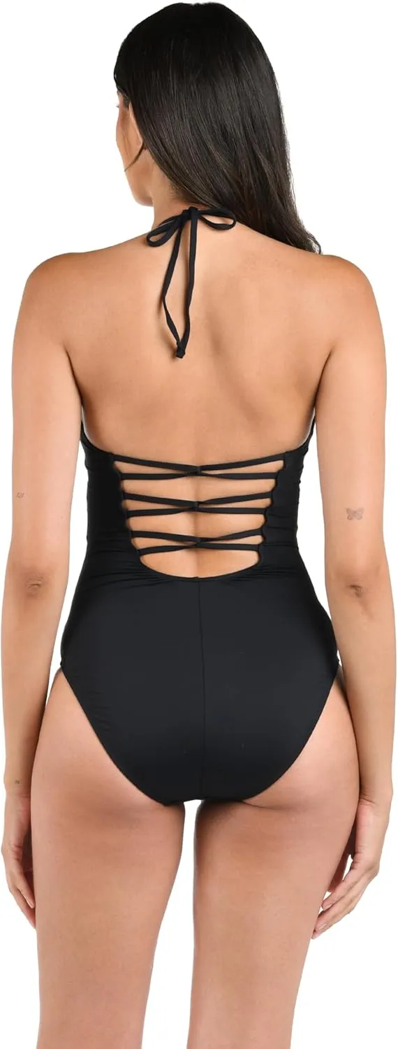 La Blanca Women's One Piece Swimsuit Scoop Front Tummy Control Island Goddess Bathing Suit