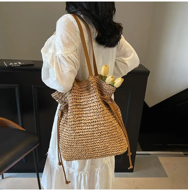 Large Beach Bags for Women Travel Straw Purses Tote Straw Tote Vacation Shoulder Bag Crossbody Bag Hobo Bags(Brown)