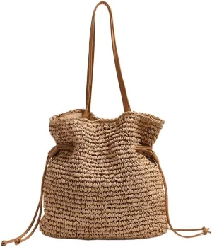 Large Beach Bags for Women Travel Straw Purses Tote Straw Tote Vacation Shoulder Bag Crossbody Bag Hobo Bags(Brown)