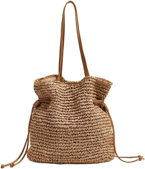 Large Beach Bags for Women Travel Straw Purses Tote Straw Tote Vacation Shoulder Bag Crossbody Bag Hobo Bags(Brown)