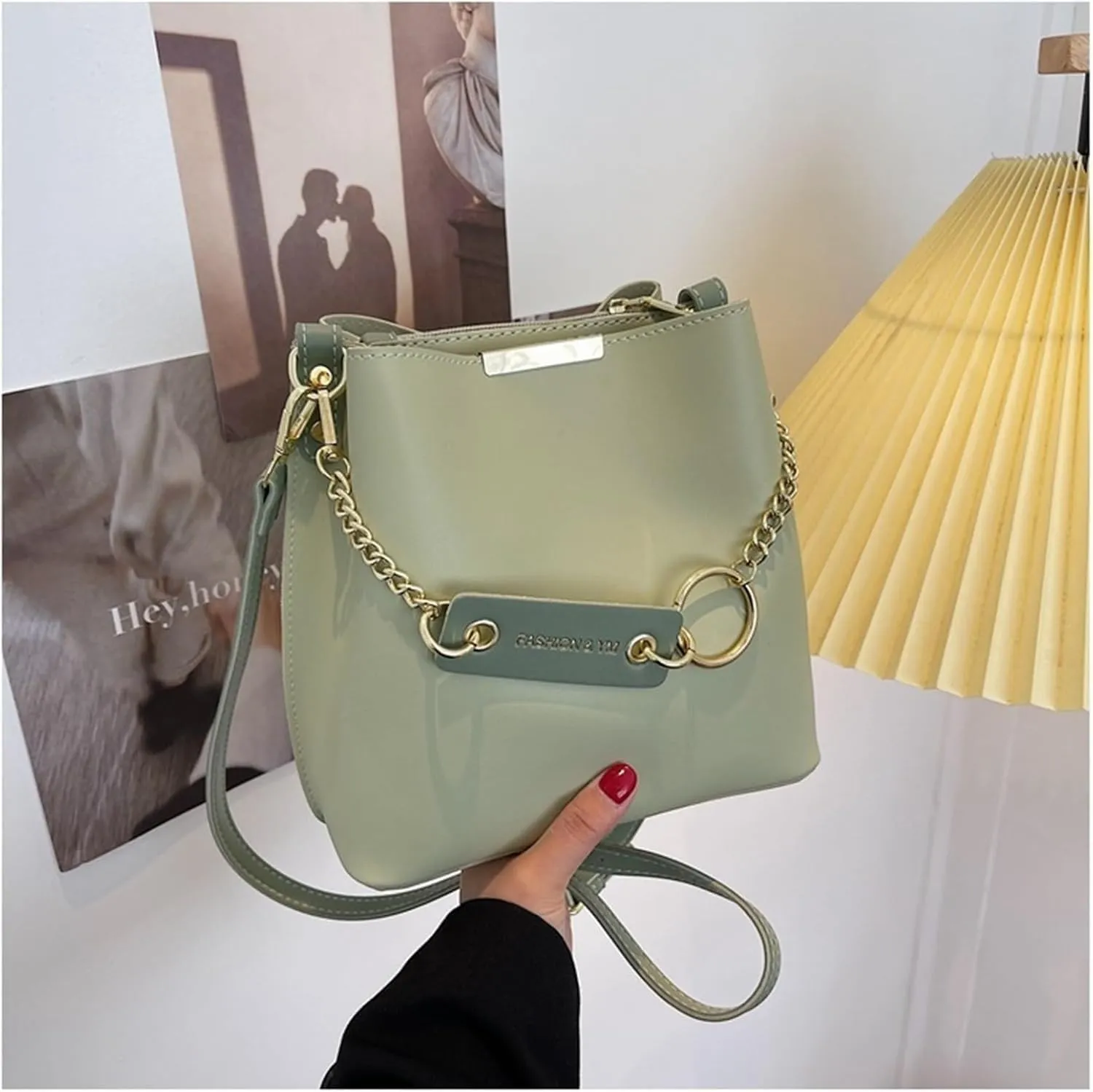 Large-capacity crossbody bag, senior sense of personality bucket high, shoulder bag (Green)