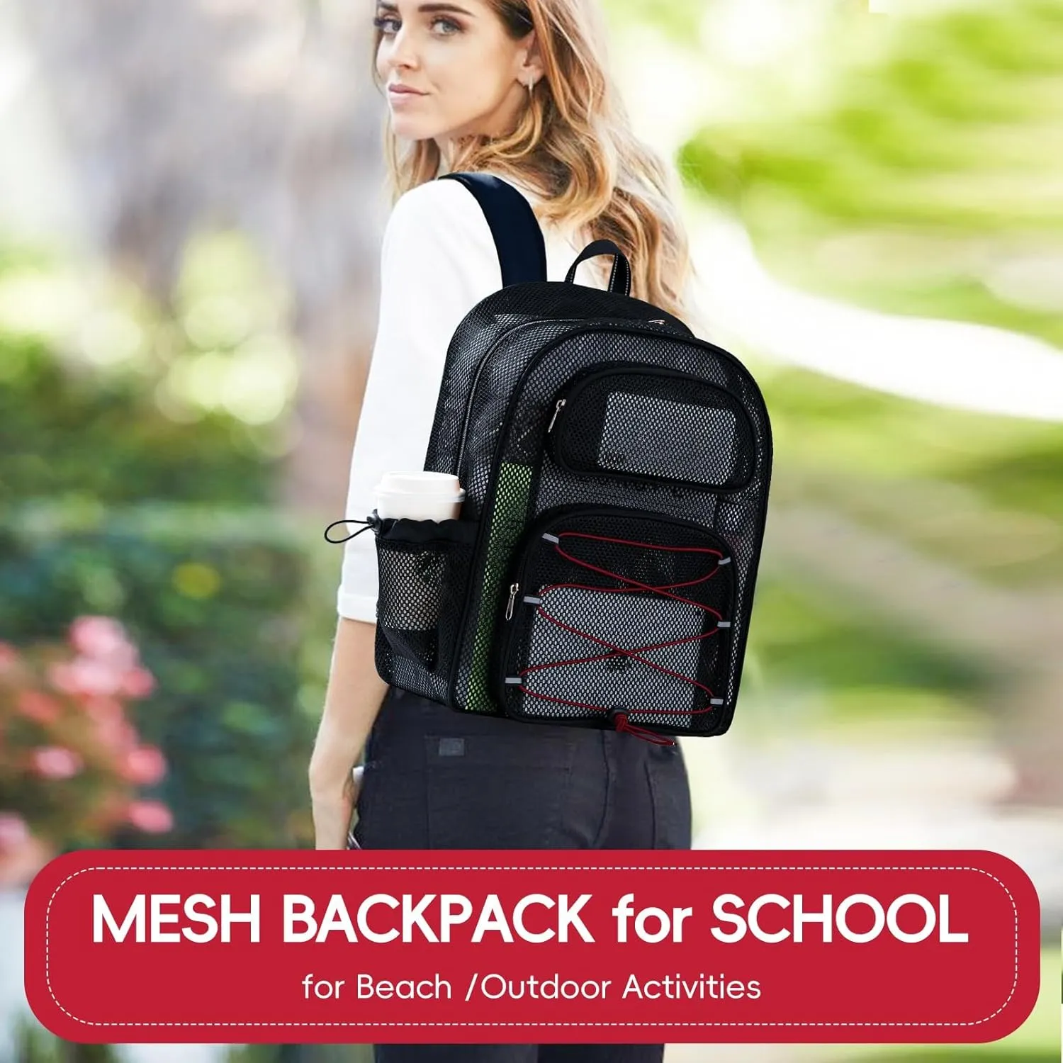 Large Mesh Backpack for School 17.4" *13" Heavy Duty, See Through Stylish Backpack for Girls Boys Student Beach Travel Hiking Outdoor (Bordeaux)