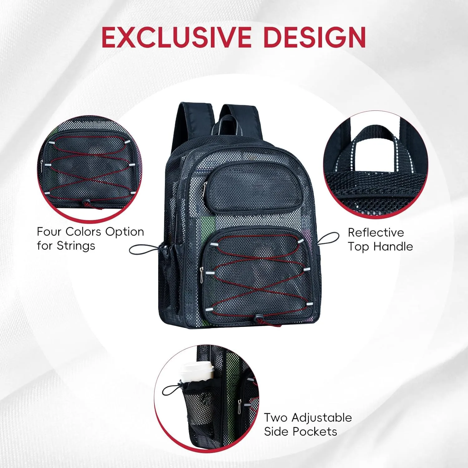 Large Mesh Backpack for School 17.4" *13" Heavy Duty, See Through Stylish Backpack for Girls Boys Student Beach Travel Hiking Outdoor (Bordeaux)