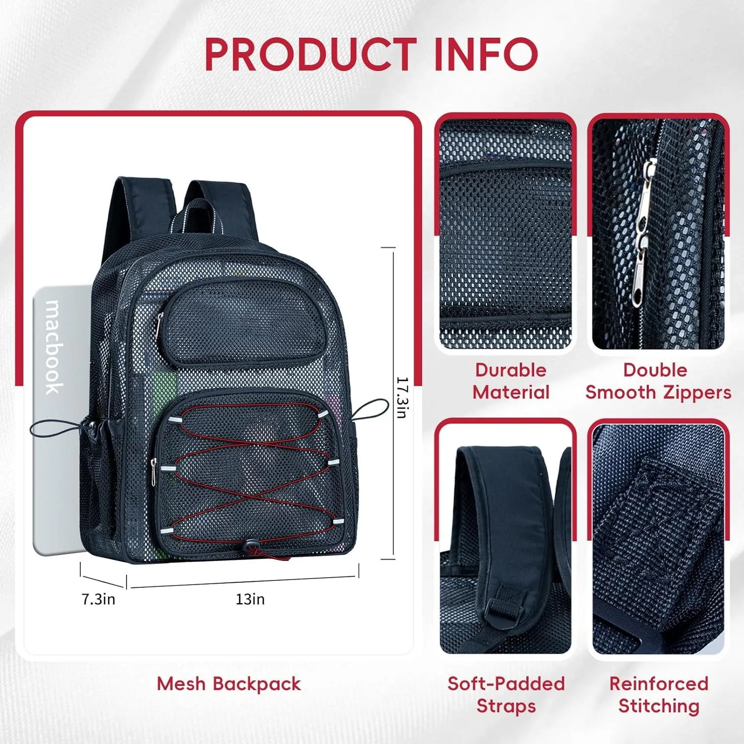 Large Mesh Backpack for School 17.4" *13" Heavy Duty, See Through Stylish Backpack for Girls Boys Student Beach Travel Hiking Outdoor (Bordeaux)