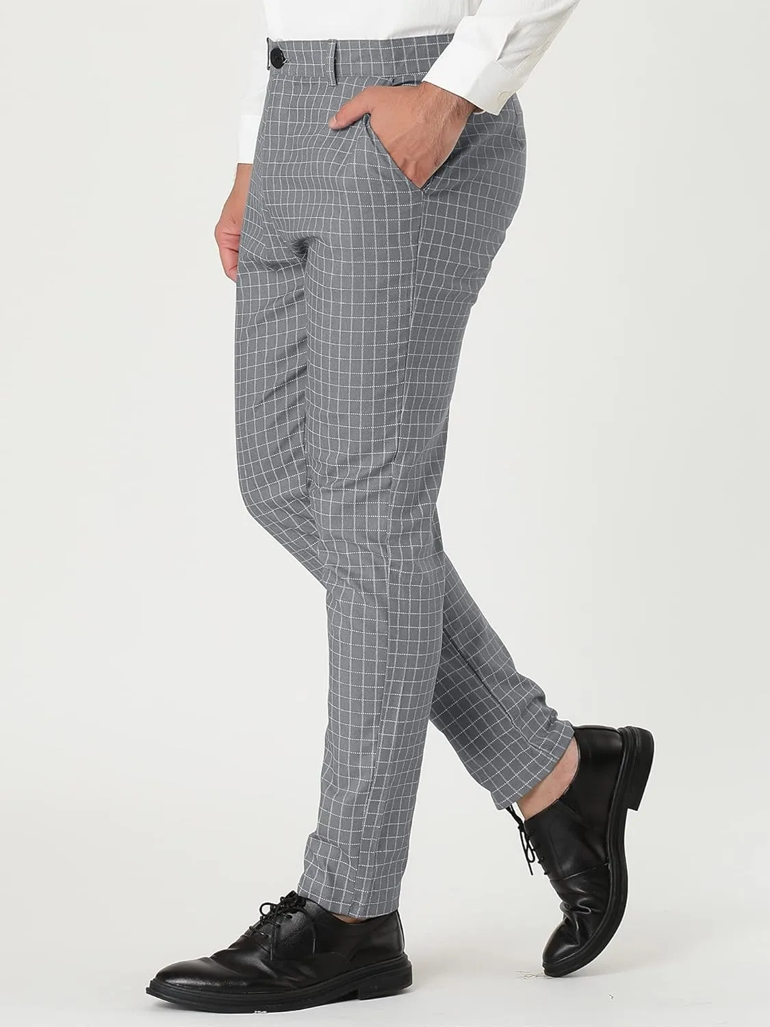 Lars Amadeus Men's Business Pants Checked Printed Slim Fit Flat Front Plaid Dress Trousers