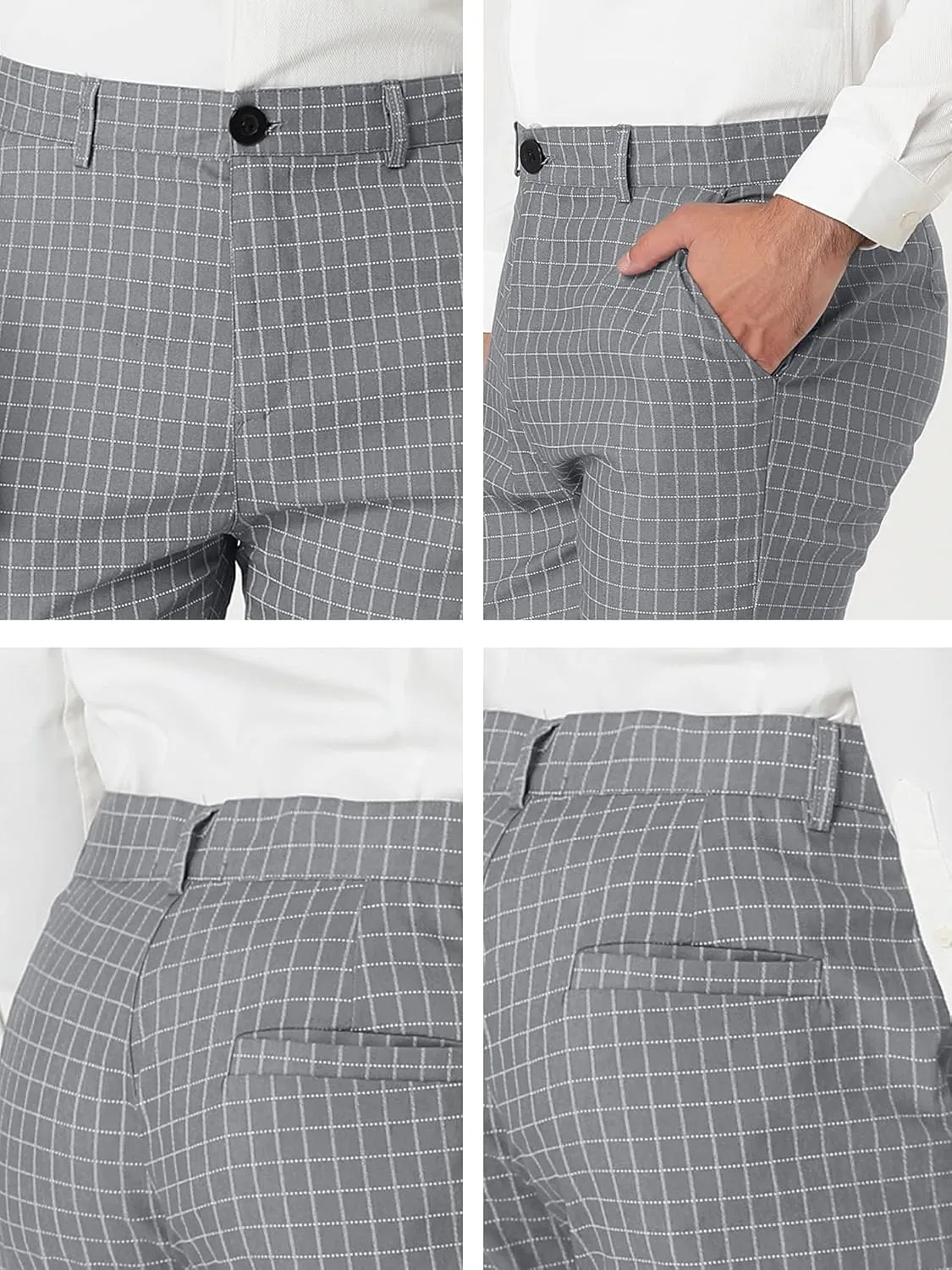 Lars Amadeus Men's Business Pants Checked Printed Slim Fit Flat Front Plaid Dress Trousers