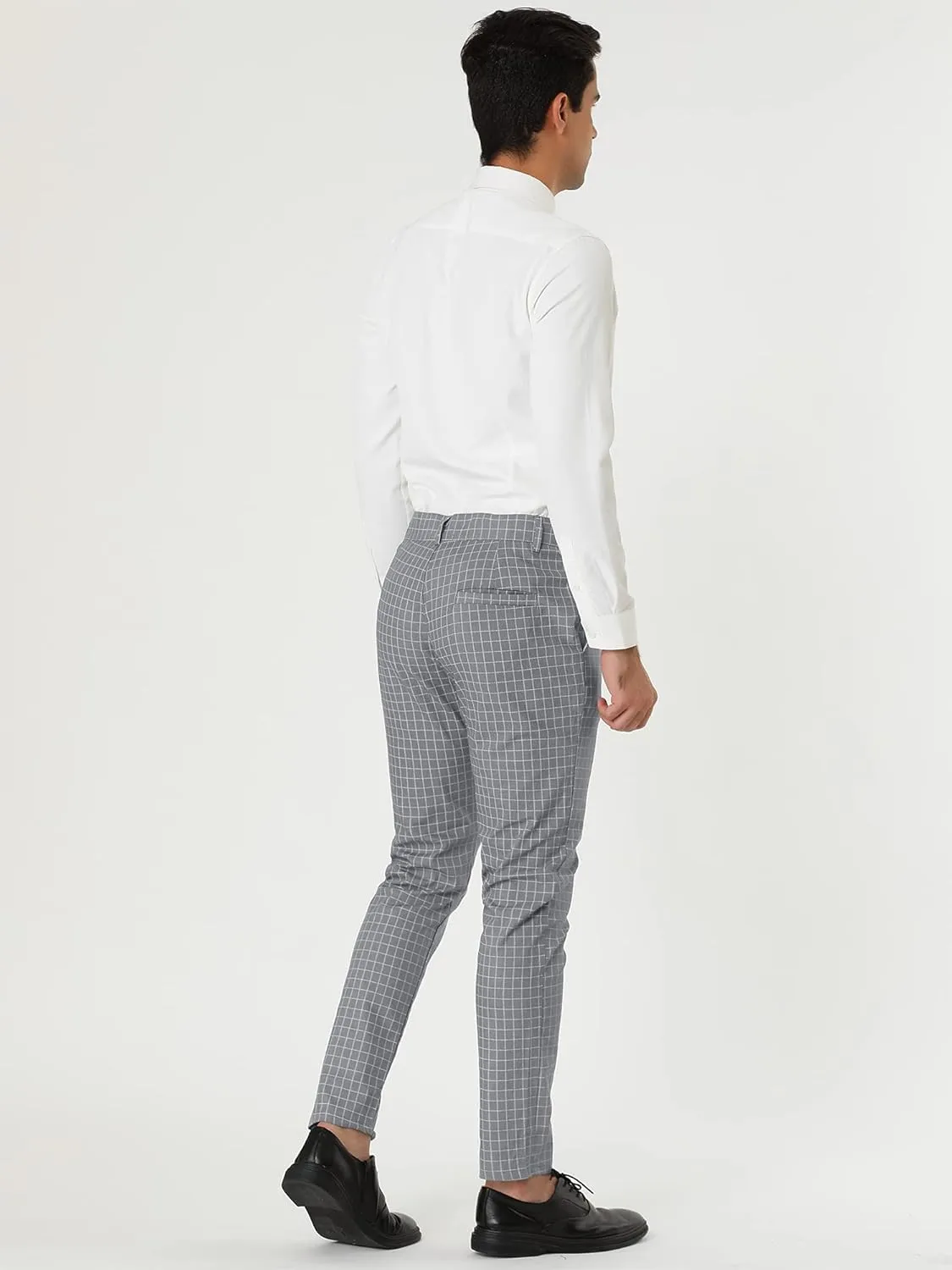 Lars Amadeus Men's Business Pants Checked Printed Slim Fit Flat Front Plaid Dress Trousers