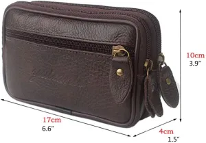 Leather Belt Bag Coin Purse Wallet for Men Women Loop Holster Hip Waist Pack Cell Phone Zipper Case Pouch Horizontal Belt Smartphone Pocket Black (Coffee)