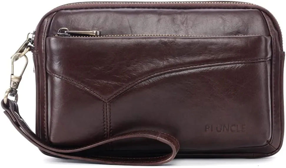 Leather Clutch Purse Wallet Men Wristlet Holder Wrist Bag Pack Business Handbag