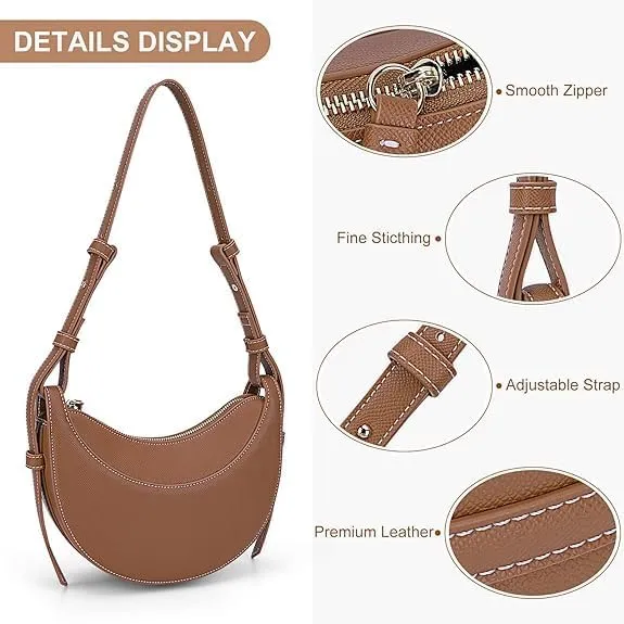 Leather Crescent Bag for Women Shoulder Bag, Saddle Bag Trendy Crossbody Bag Purse Casual Dumpling Hobo Hand Bag