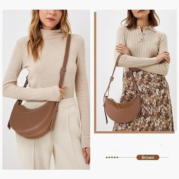 Leather Crescent Bag for Women Shoulder Bag, Saddle Bag Trendy Crossbody Bag Purse Casual Dumpling Hobo Hand Bag
