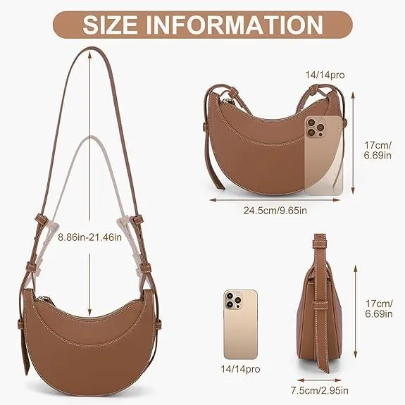 Leather Crescent Bag for Women Shoulder Bag, Saddle Bag Trendy Crossbody Bag Purse Casual Dumpling Hobo Hand Bag