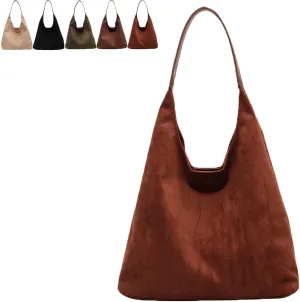 Leather Hobo Bags for Women Suede Purse Slouchy Tote Bag, Brown Leather Purse Suede Hobo Shoulder Bag,Brown