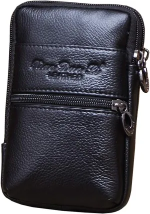 Leather Phone Belt Holster Waist Case Bag for Men Travel Outdoor Camping Cell Phone Loop Pouch Pack Purse Wallet Holder (Black)
