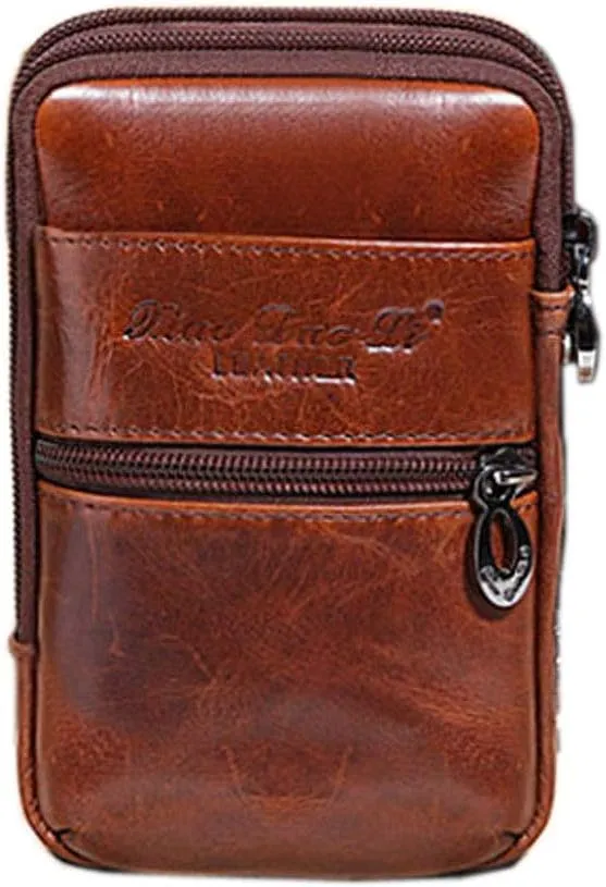 Leather Phone Belt Holster Waist Case Bag for Men Travel Outdoor Camping Cell Phone Loop Pouch Pack Purse Wallet Holder (Coffee)