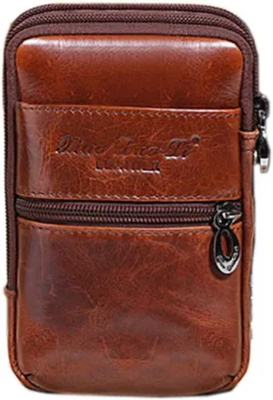 Leather Phone Belt Holster Waist Case Bag for Men Travel Outdoor Camping Cell Phone Loop Pouch Pack Purse Wallet Holder (Coffee)