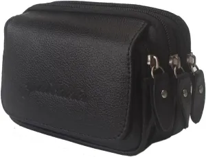 Leather Phone Waist Pack Belt Holster Pouch for Men Outdoor Travel Loop Flip Horizontal Money Coin Purse 3-Pockets Case Small Waist Pack