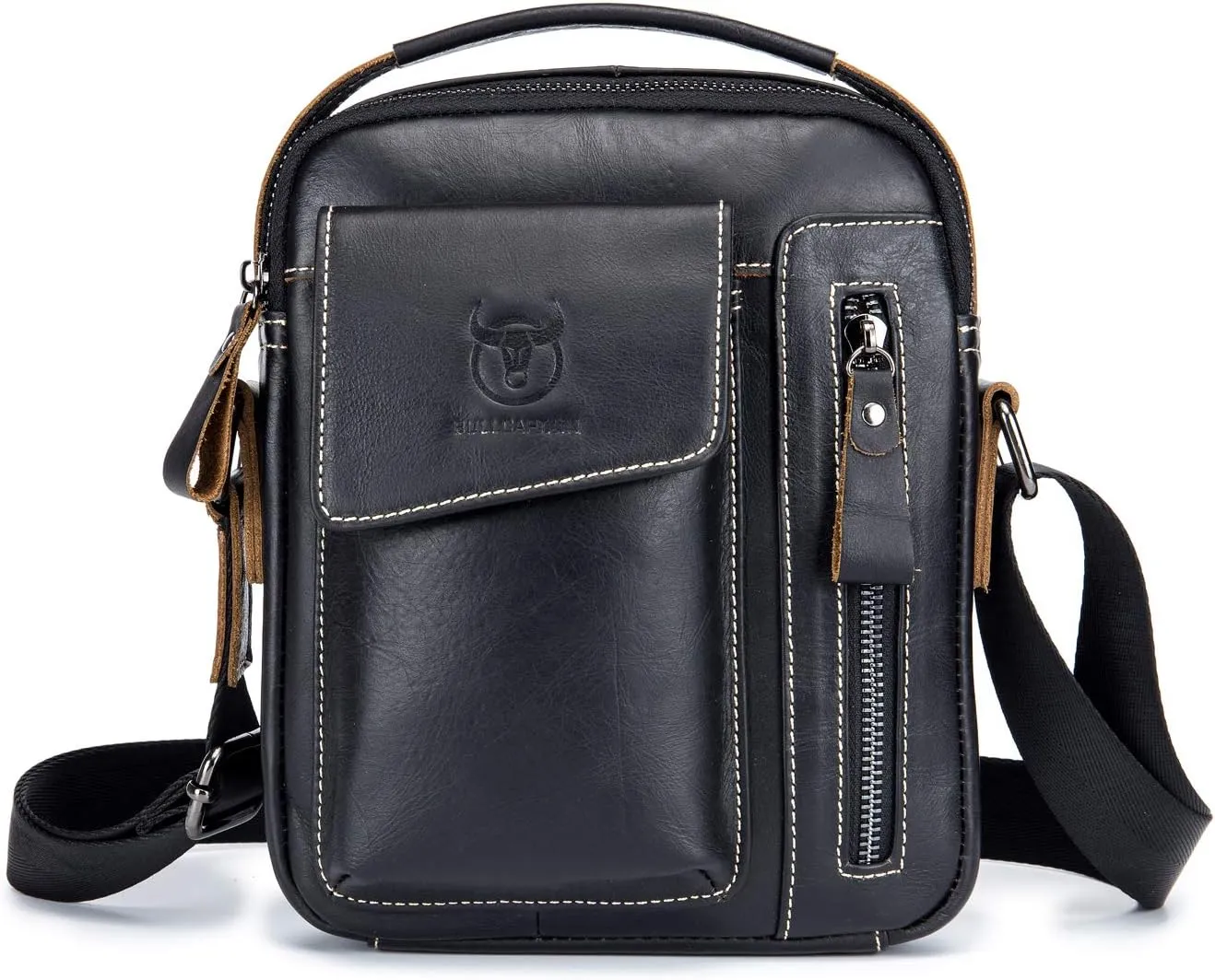 Leather Shoulder Crossbody Bag Men Travel Business Messenger Bag Waterproof Satchel Purses Bag Working Briefcase Teenager College Campus Outdoor Camping Satchel Bag Black