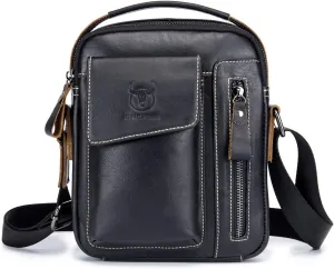 Leather Shoulder Crossbody Bag Men Travel Business Messenger Bag Waterproof Satchel Purses Bag Working Briefcase Teenager College Campus Outdoor Camping Satchel Bag Black