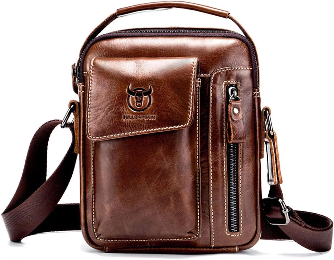 Leather Shoulder Crossbody Bag Men Travel Business Messenger Bag Waterproof Satchel Purses Bag Working Briefcase Teenager College Campus Outdoor Camping Satchel Bag Brown