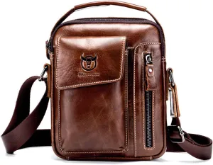 Leather Shoulder Crossbody Bag Men Travel Business Messenger Bag Waterproof Satchel Purses Bag Working Briefcase Teenager College Campus Outdoor Camping Satchel Bag Brown