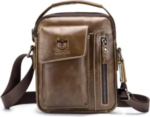 Leather Shoulder Crossbody Bag Men Travel Business Messenger Bag Waterproof Satchel Purses Bag Working Briefcase Teenager College Campus Outdoor Camping Satchel Bag Khaki