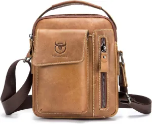 Leather Shoulder Crossbody Bag Men Travel Business Messenger Bag Waterproof Satchel Purses Bag Working Briefcase Teenager College Campus Outdoor Camping Satchel Bag Yellow Brown