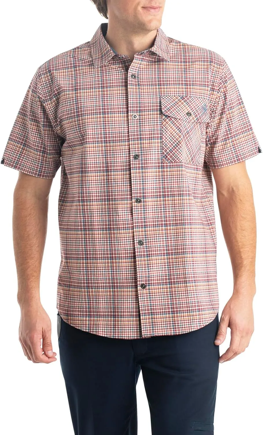 Legendary Whitetails Men's Stretch Woven Plaid UPF 30  Uv Moisture Wicking Short Sleeve Shirt