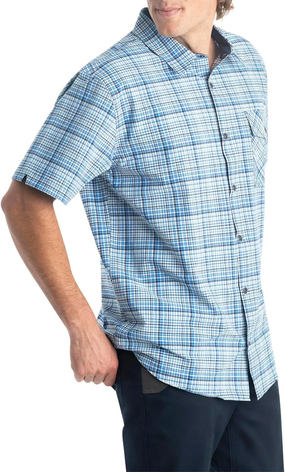Legendary Whitetails Men's Stretch Woven Plaid UPF 30  Uv Moisture Wicking Short Sleeve Shirt