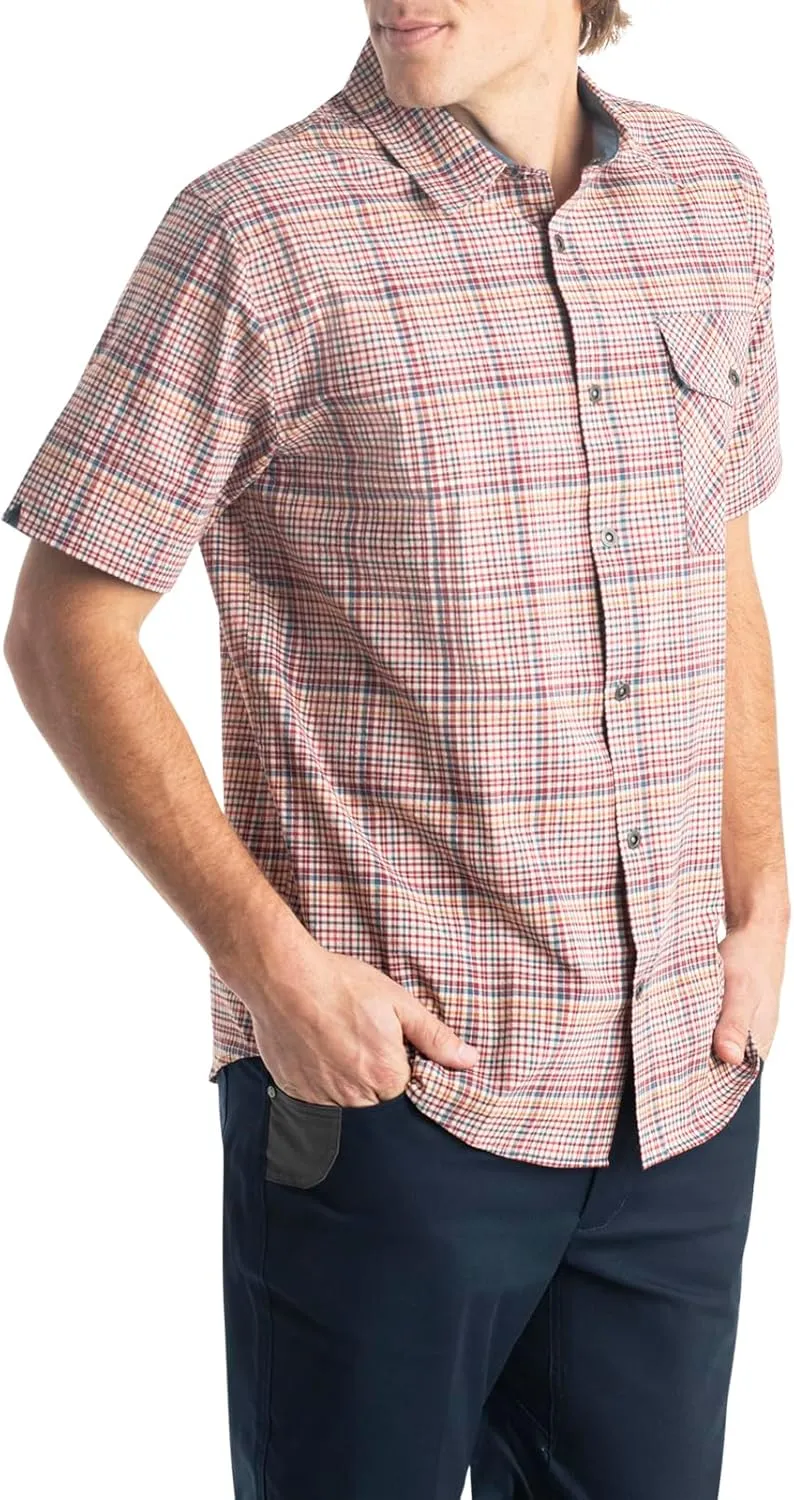 Legendary Whitetails Men's Stretch Woven Plaid UPF 30  Uv Moisture Wicking Short Sleeve Shirt