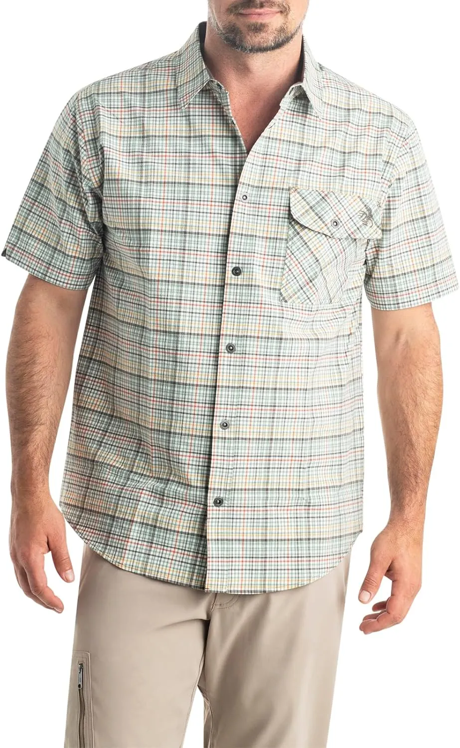 Legendary Whitetails Men's Stretch Woven Plaid UPF 30  Uv Moisture Wicking Short Sleeve Shirt