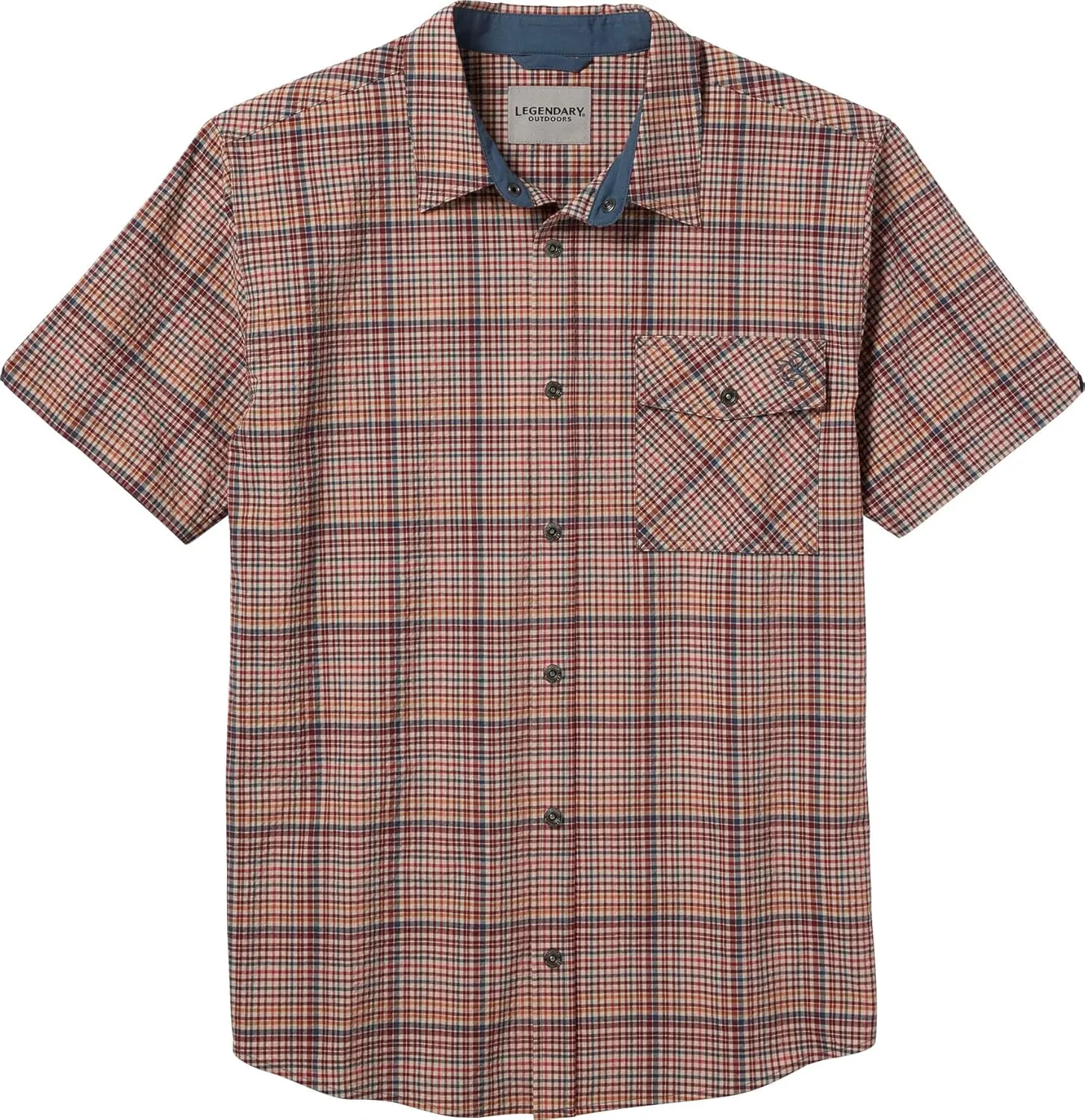 Legendary Whitetails Men's Stretch Woven Plaid UPF 30  Uv Moisture Wicking Short Sleeve Shirt