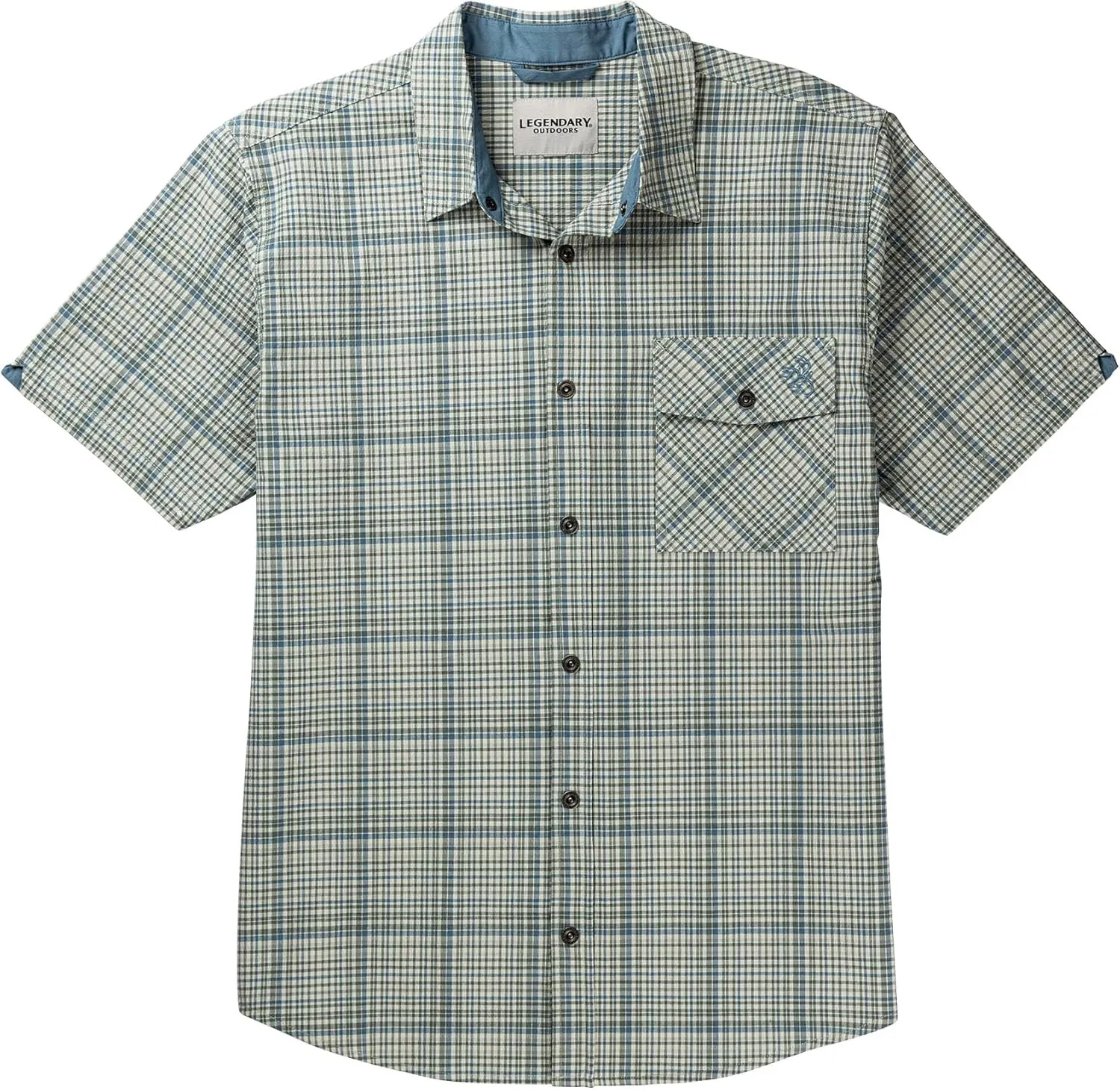 Legendary Whitetails Men's Stretch Woven Plaid UPF 30  Uv Moisture Wicking Short Sleeve Shirt