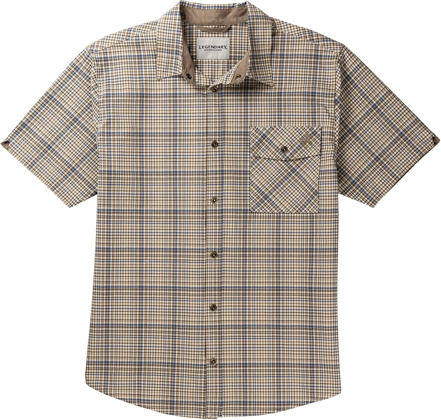 Legendary Whitetails Men's Stretch Woven Plaid UPF 30  Uv Moisture Wicking Short Sleeve Shirt