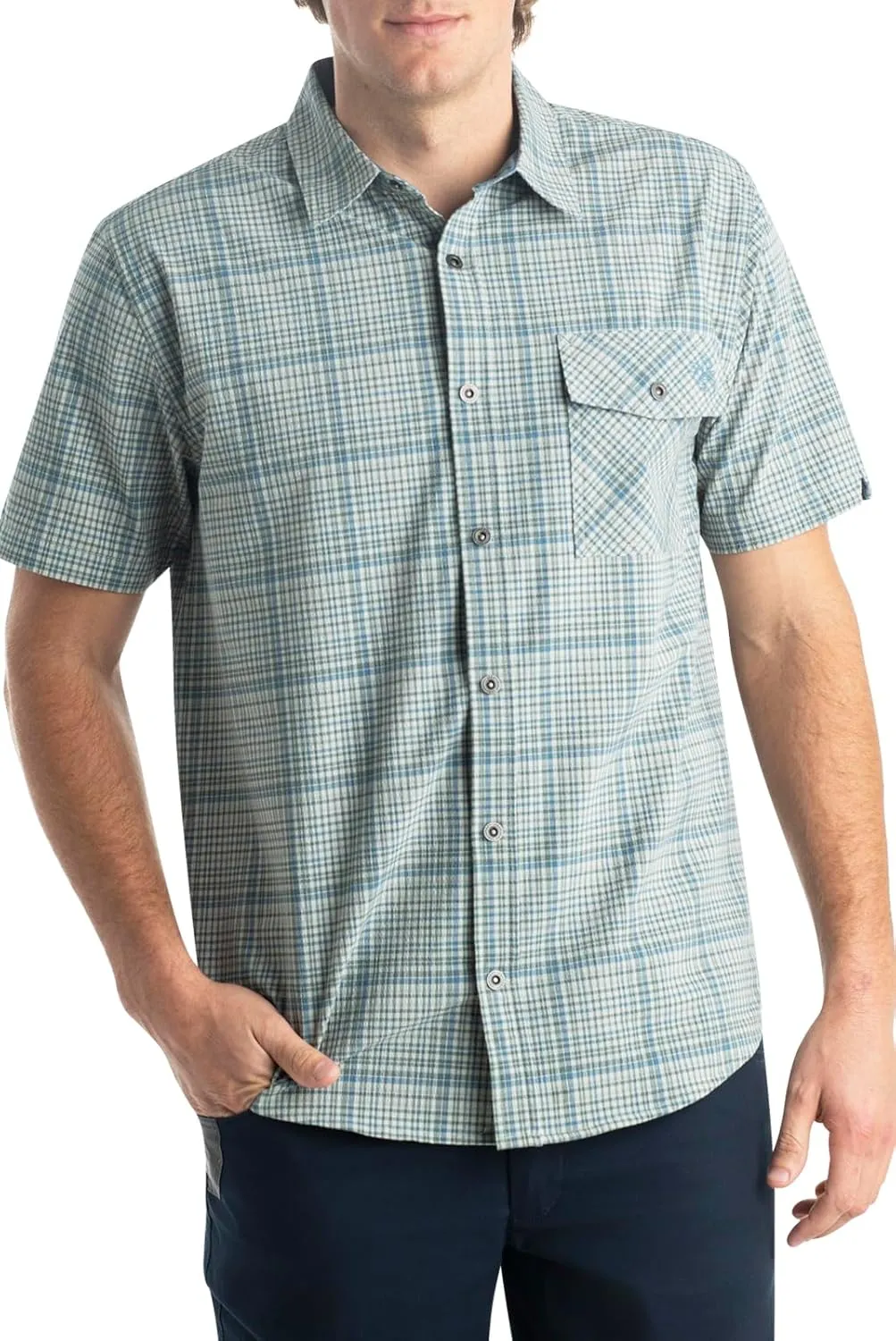 Legendary Whitetails Men's Stretch Woven Plaid UPF 30  Uv Moisture Wicking Short Sleeve Shirt