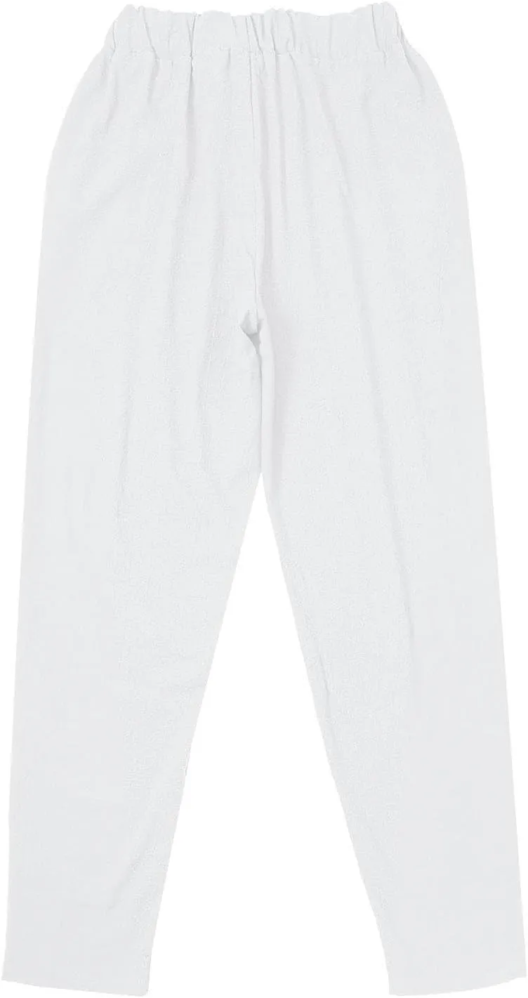 Linen Pants for Women High Waist Hollow Out Cropped Trousers Loose Summer Beach Cropped Pants with Pockets